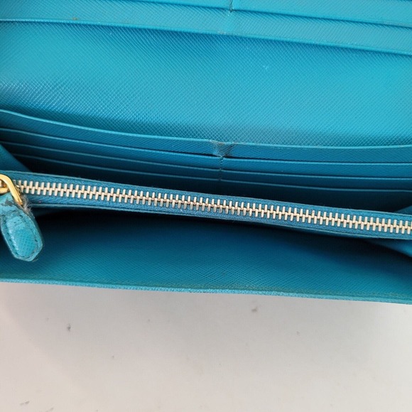 PRADA Authentic Vintage Blue Ssffiano Leather Logo Wallet Envelope Large Fair - Picture 6 of 14